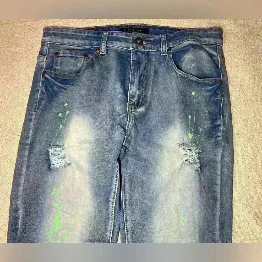 M. Society Mens Jeans Size 34x32 Skinny Fit Distressed Grunge Hip Hop B0060